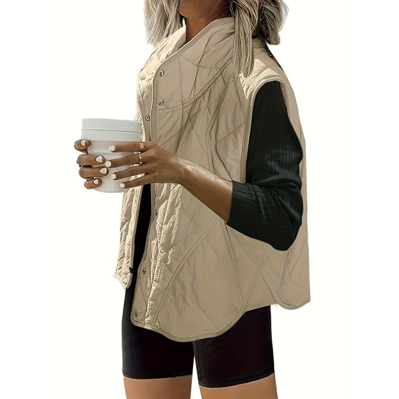 High Neck Solid Jacket, Sleeveless Casual Outwear For Spring & Fall, Women's Clothing High Neck Solid Jacket, Sleeveless Casual Outwear For Spring & Fall, Women's Clothing