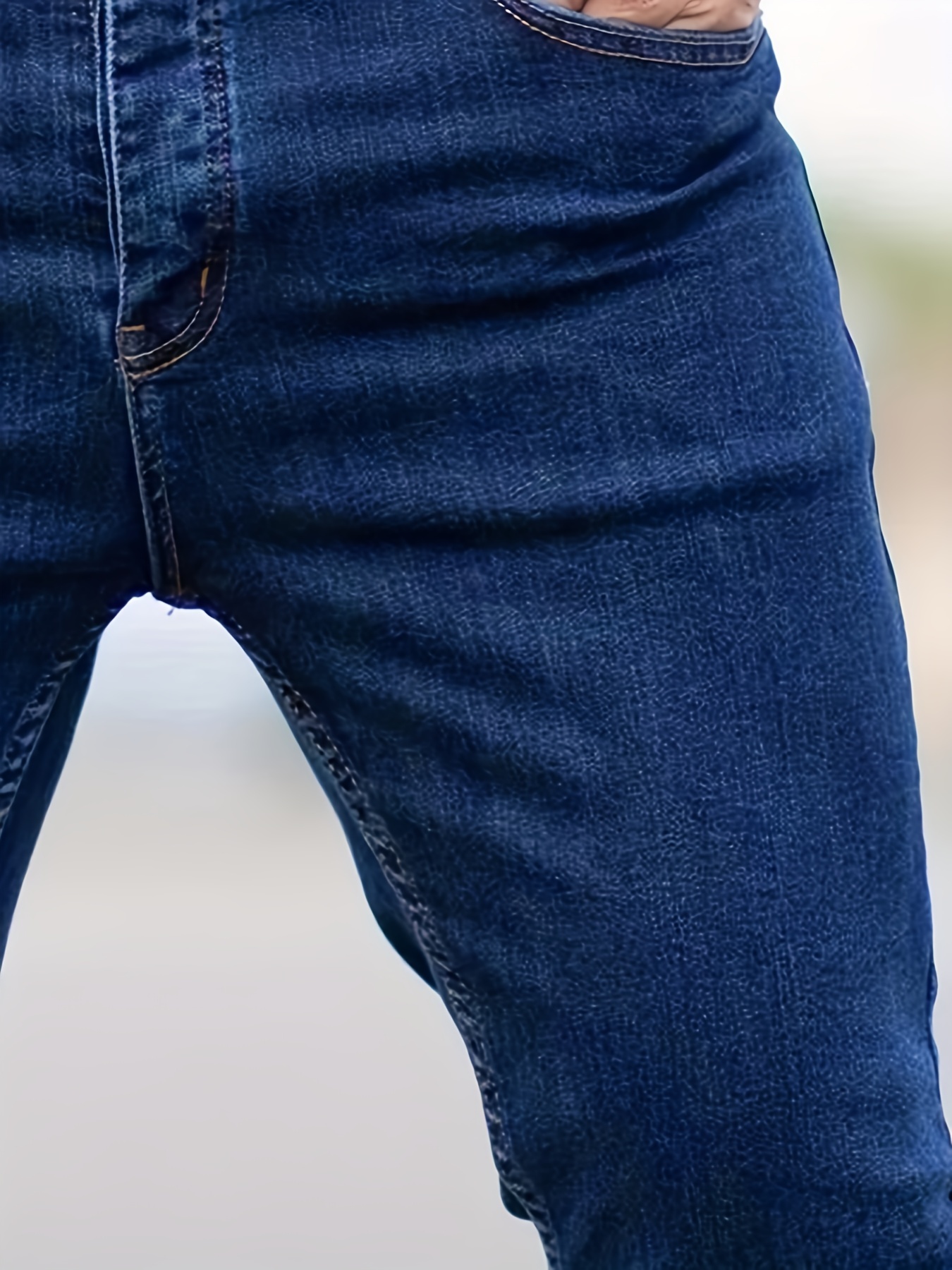 slim fit cotton jeans mens casual solid color mid stretch denim pants for spring summer details 9